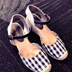 Anne Klein Black & White Gingham Espadrille Wedges